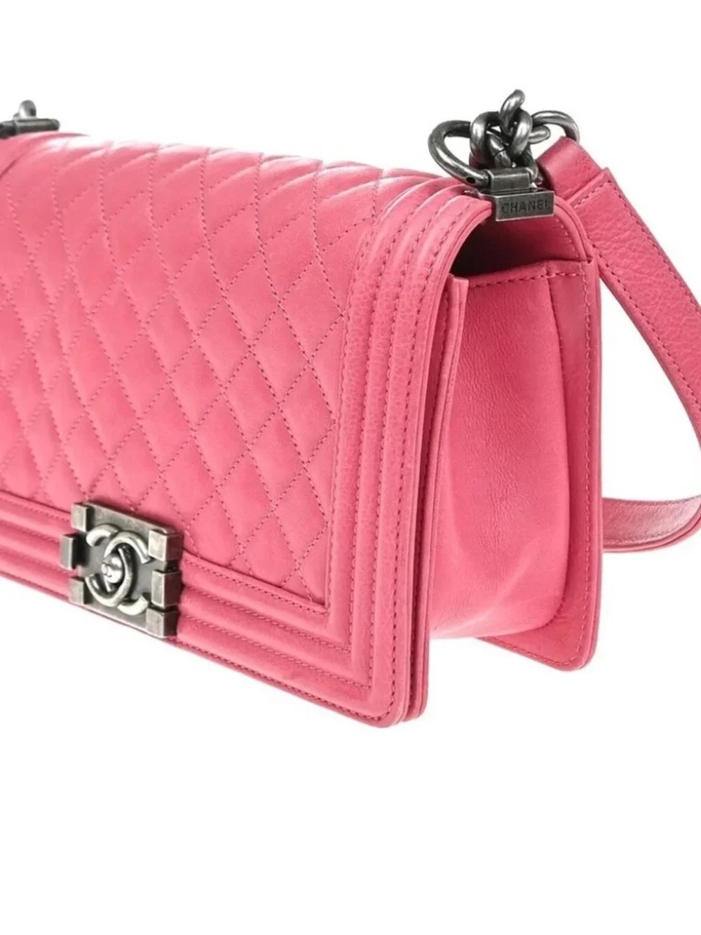 CHANEL CC Boy Chain Shoulder Bag Leather Pink SHW Italy